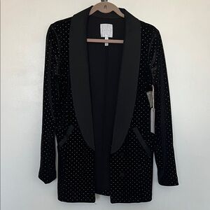 Leith Black Velvet Blazer with Gold Accents